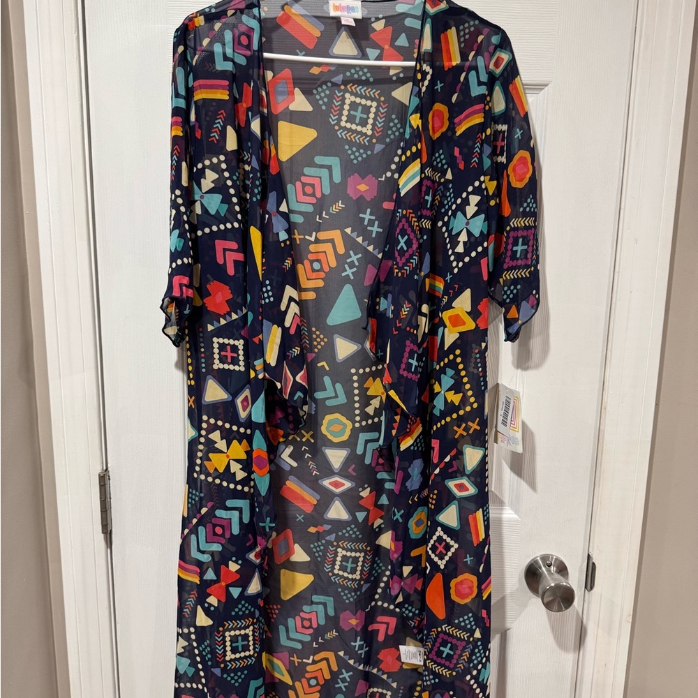 LuLaRoe Navy and Yellow Kimono